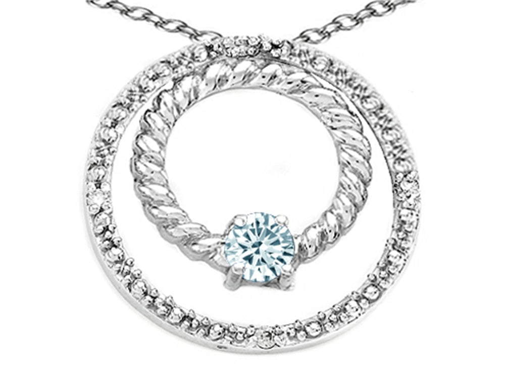 Tommaso Design Round 3mm Genuine Aquamarine Circle Pendant Necklace