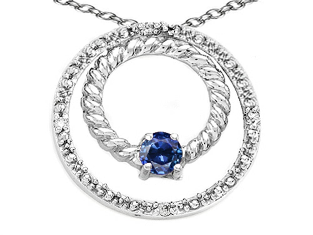Tommaso Design Round 3mm Genuine Sapphire Circle Pendant Necklace