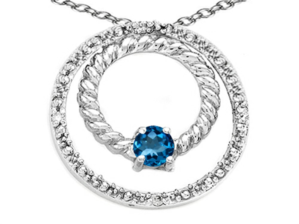 Tommaso Design Round 3mm Genuine Blue Topaz Circle Pendant Necklace