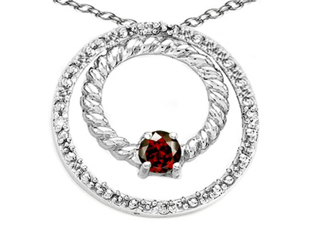 Tommaso Design Round 3mm Genuine Garnet Circle Pendant Necklace