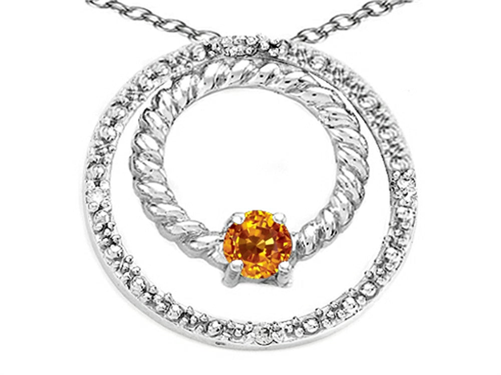 Tommaso Design Round 3mm Genuine Citrine Circle Pendant Necklace