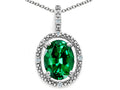 Tommaso Design Oval 9x7mm Simulated Emerald Pendant Necklace