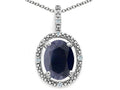 Tommaso Design Oval 9x7mm Genuine Black Sapphire Pendant Necklace
