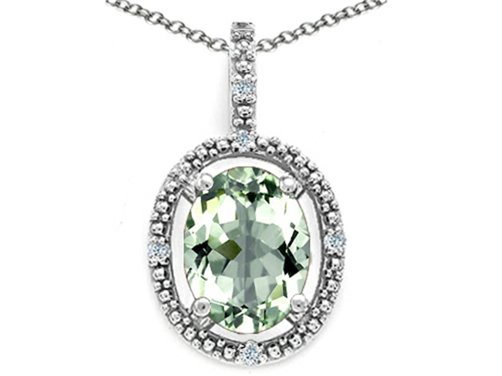 Tommaso Design Oval 9x7mm Green Amethyst Pendant Necklace