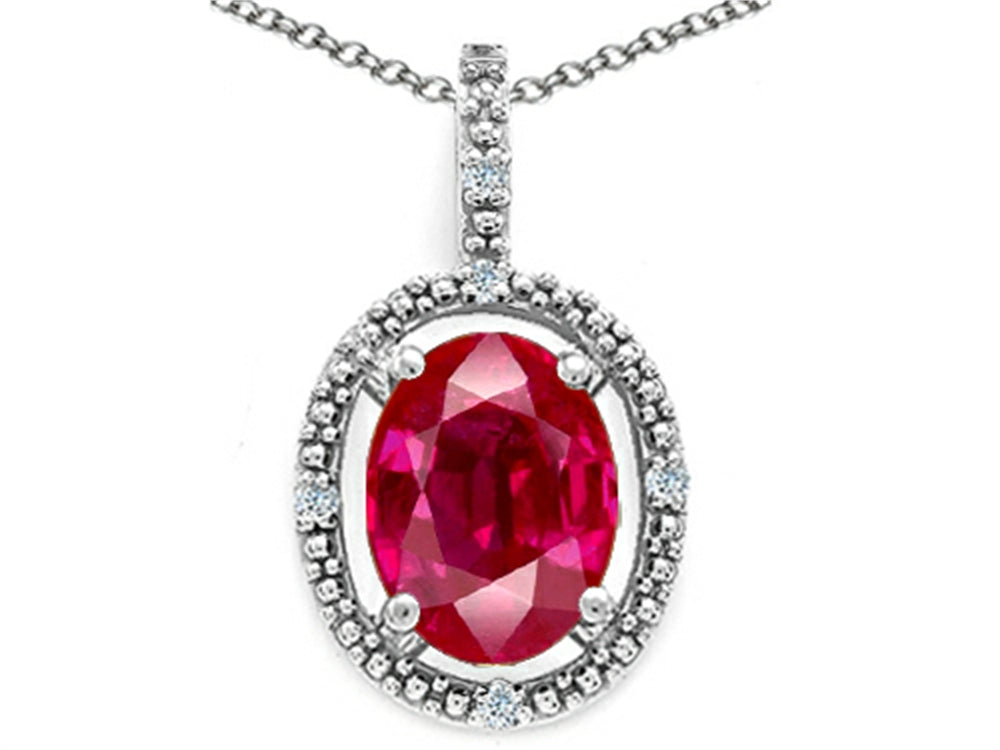 Tommaso Design Oval 9x7mm Created Ruby Pendant Necklace
