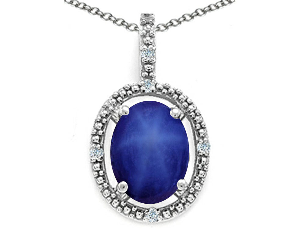 Tommaso Design Oval 9x7mm Created Star Sapphire Pendant Necklace