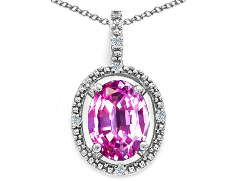 Tommaso Design Oval 9x7mm Created Pink Sapphire Pendant Necklace