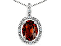 Tommaso Design Oval 9x7mm Genuine Garnet Pendant Necklace
