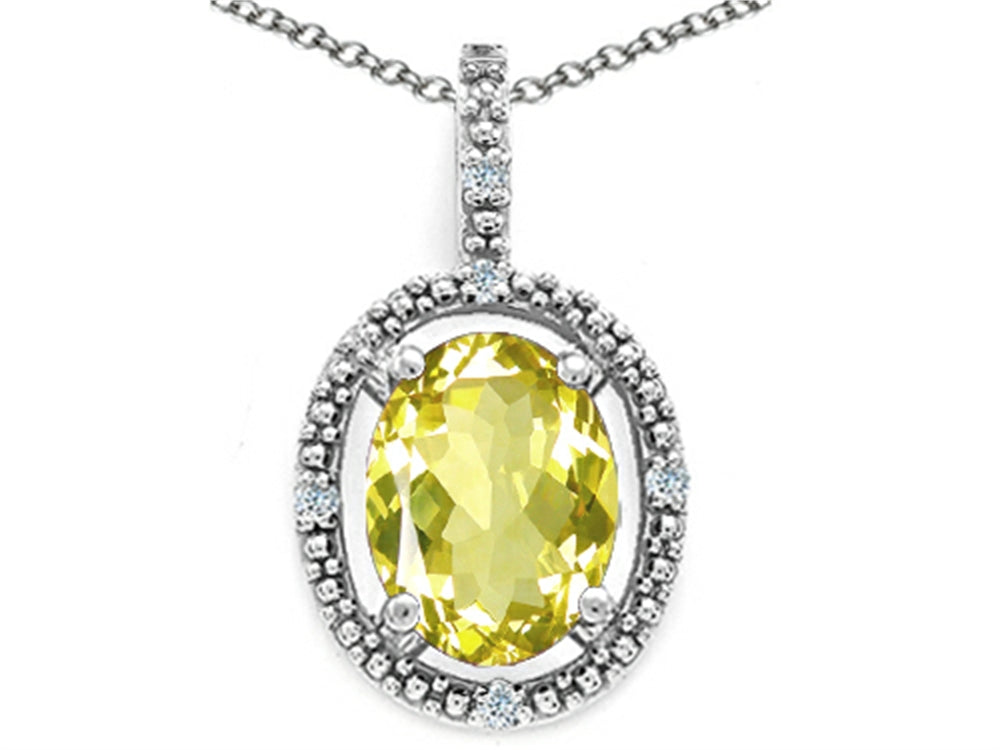 Tommaso Design Oval 9x7mm Genuine Lemon Quartz Pendant Necklace