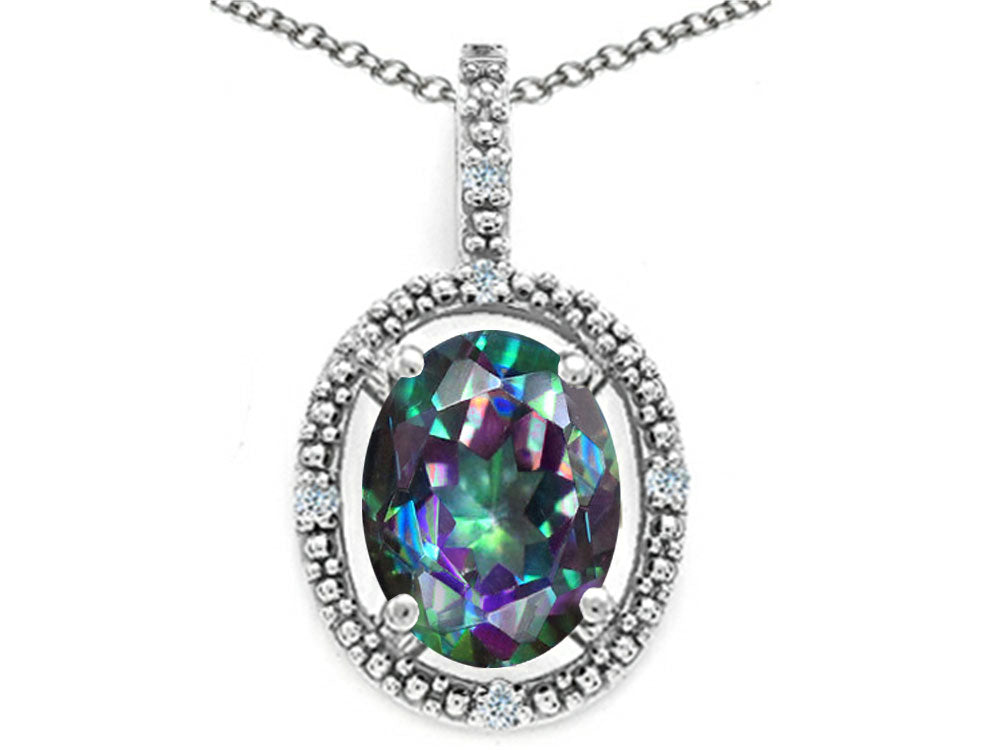 Tommaso Design Oval 9x7mm Mystic Rainbow Topaz Pendant Necklace