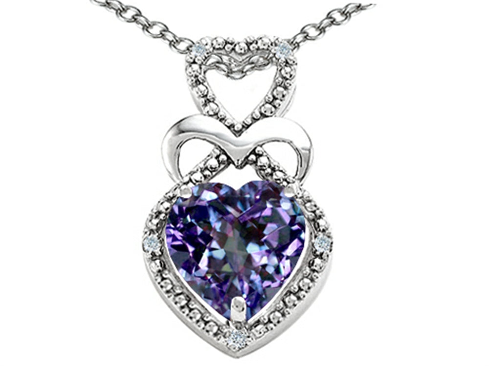 Tommaso Design Heart Shape 8mm Simulated Alexandrite Pendant Necklace