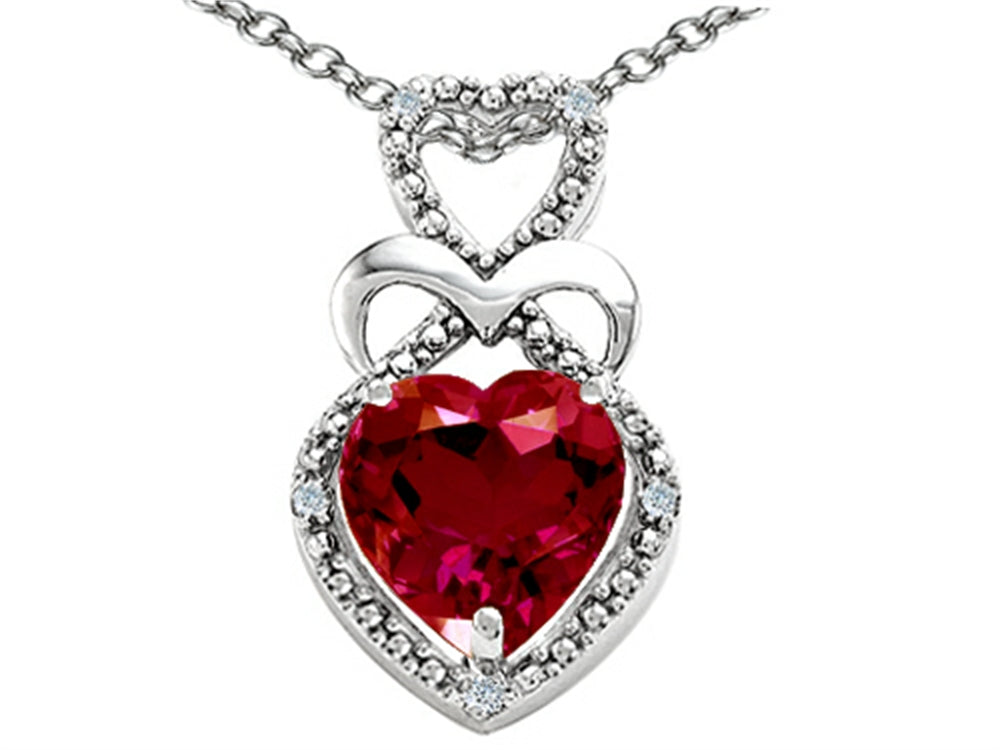 Tommaso Design Heart Shape 8mm Created Ruby Pendant Necklace
