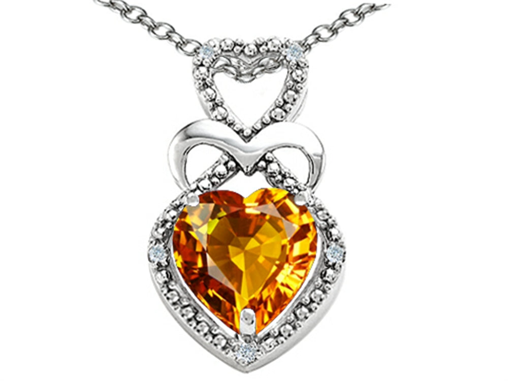 Tommaso Design Heart Shape 8mm Genuine Citrine Pendant Necklace