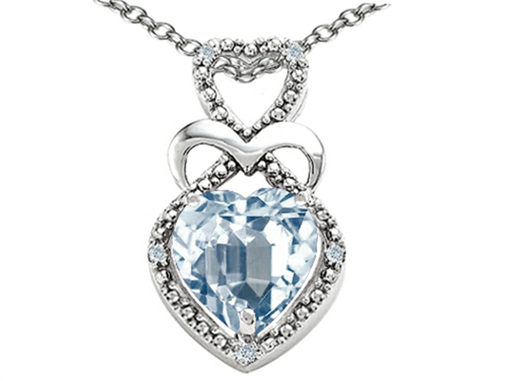 Tommaso Design Heart Shape 8mm Genuine Aquamarine Pendant Necklace
