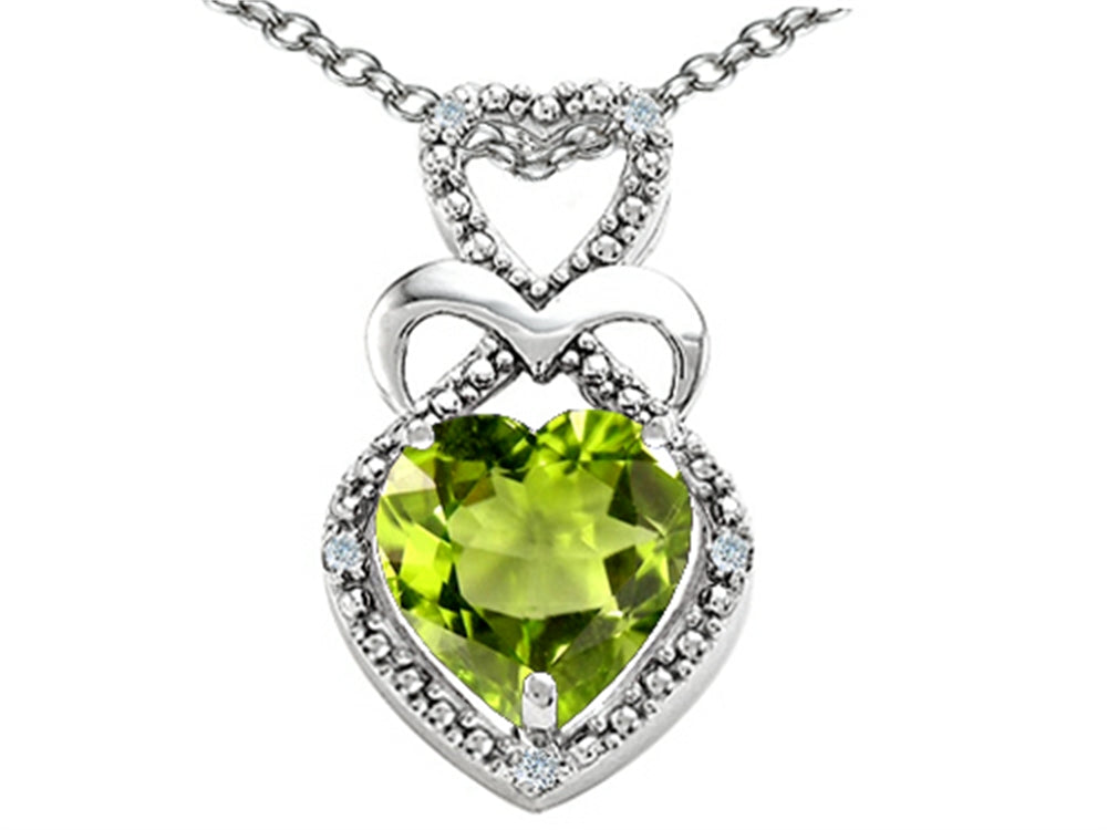 Tommaso Design Heart Shape 8mm Genuine Peridot Pendant Necklace