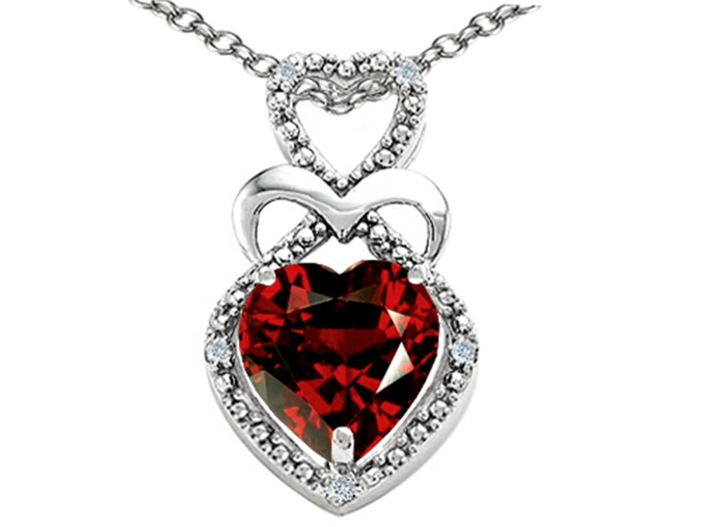 Tommaso Design Heart Shape 8mm Genuine Garnet Pendant Necklace