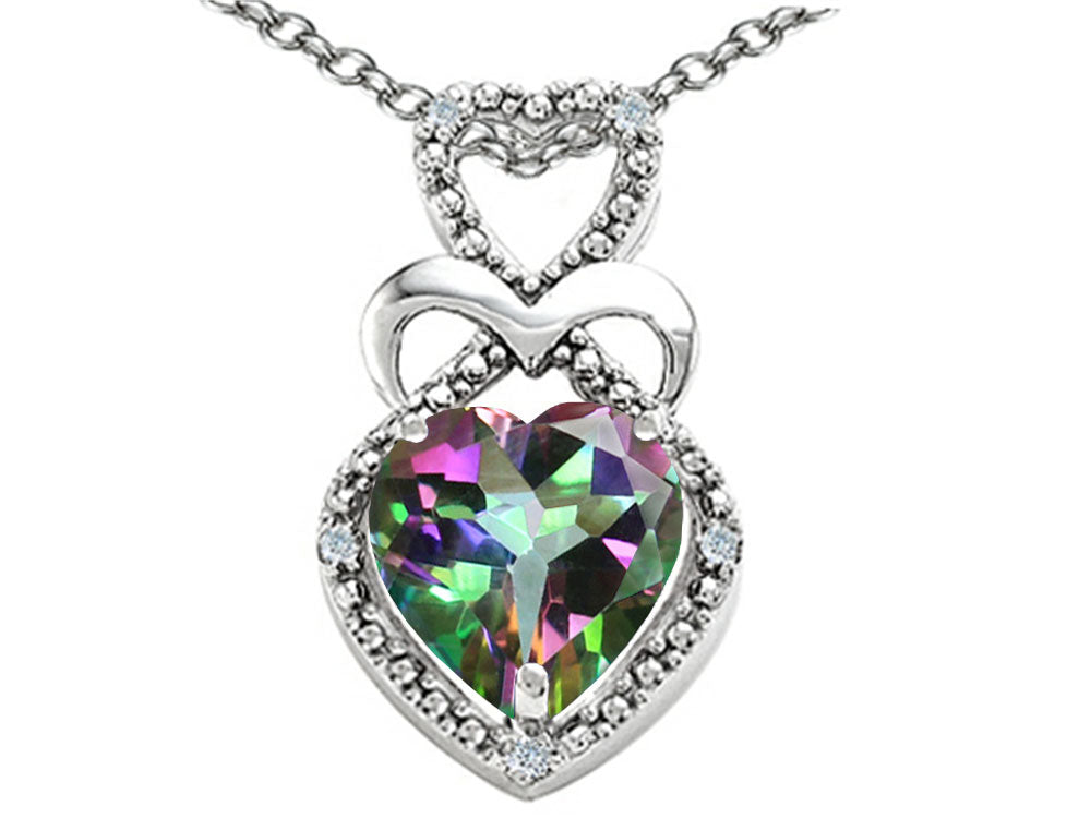 Tommaso Design Heart Shape 8mm Mystic Rainbow Topaz Pendant Necklace