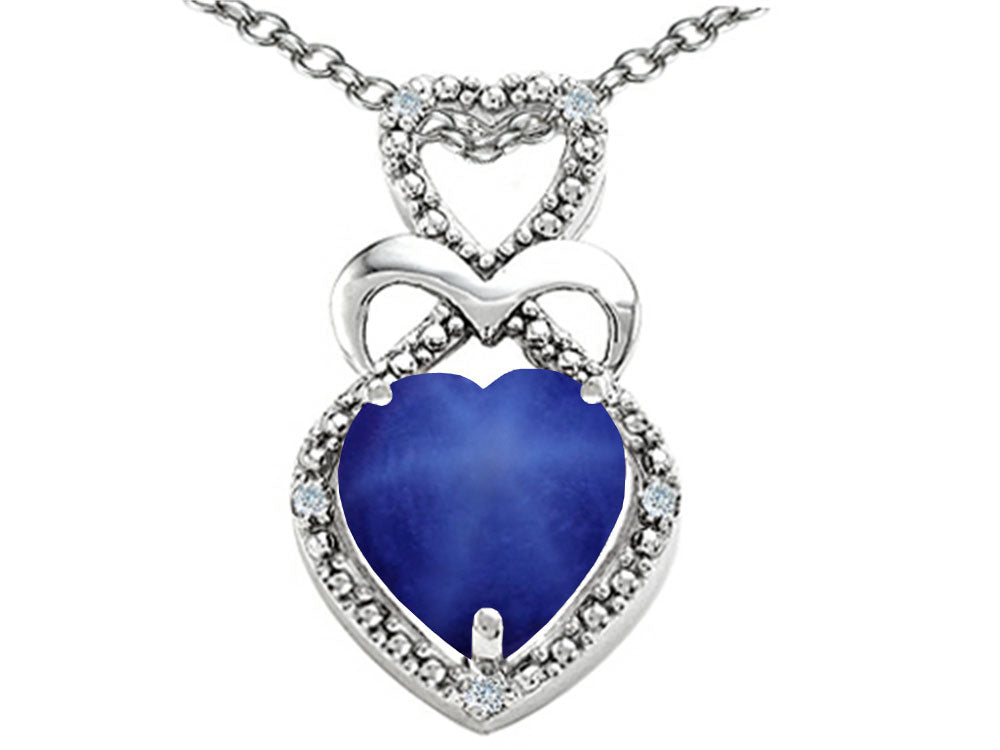 Tommaso Design Heart Shape 8mm Created Star Sapphire Pendant Necklace