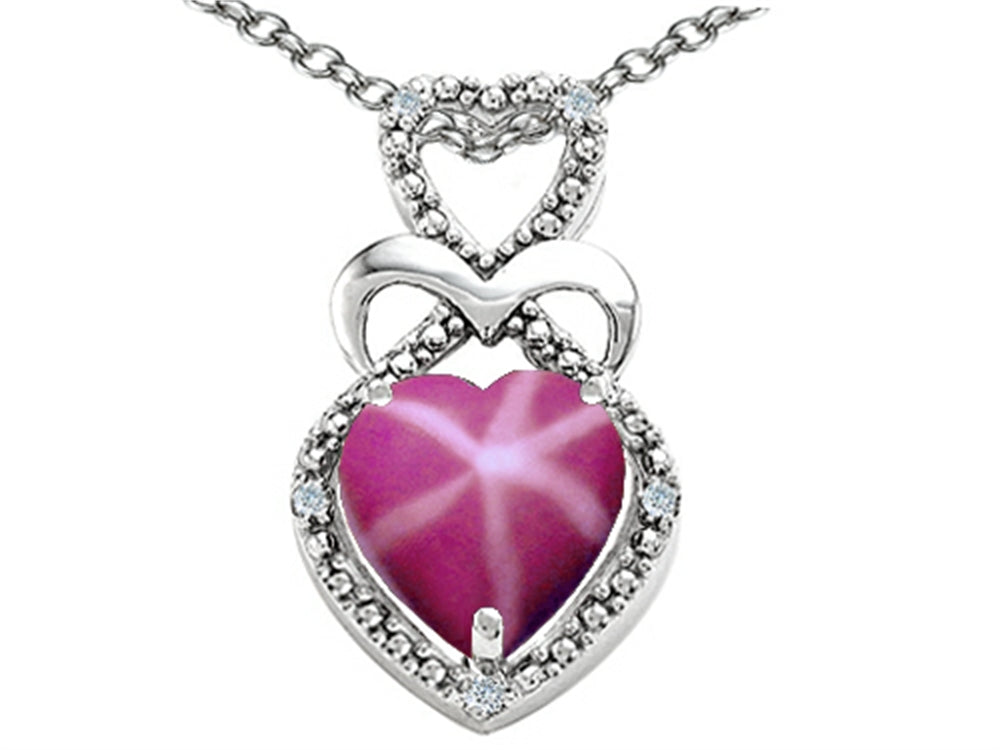 Tommaso Design Heart Shape 8mm Created Star Ruby Pendant Necklace