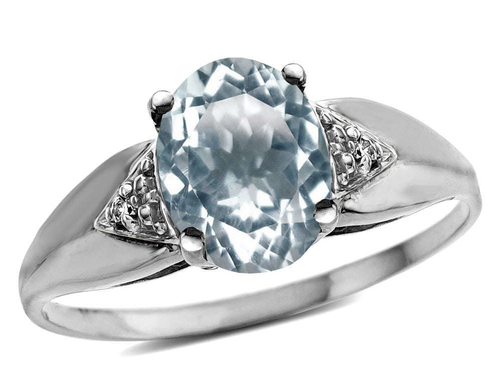 Tommaso Design 9x7 mm Oval Genuine Aquamarine Ring