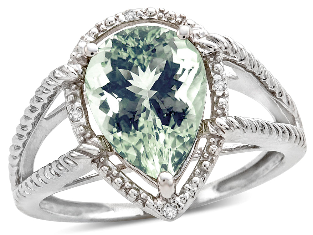 Star K  Pear Shape 11x8mm Green Amethyst Ring