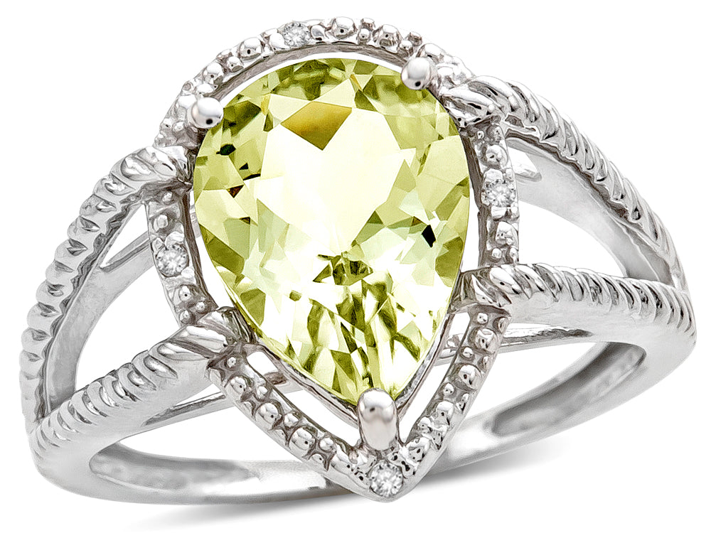Star K  Pear Shape 11x8mm Genuine Lemon Quartz Ring