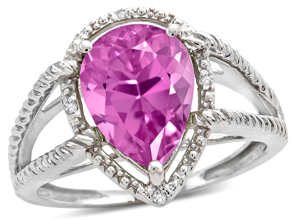 Star K  Pear Shape 11x8mm Created Pink Sapphire Ring