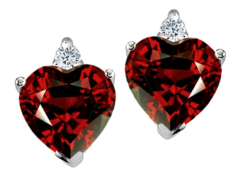 Tommaso Design Heart Shape 7mm Genuine Garnet s Earrings Studs