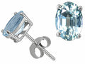 Tommaso Design Quality Oval 7x5mm Genuine Aquamarine Earrings Studs