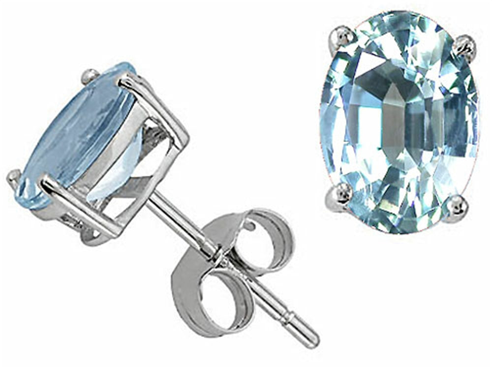 Tommaso Design Quality Oval 7x5mm Genuine Aquamarine Earrings Studs