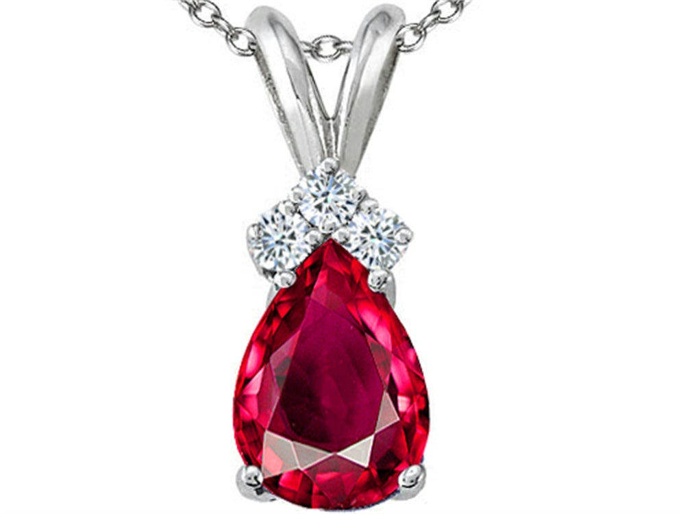 Tommaso Design Pear Shape 8x6mm Created Ruby Pendant Necklace