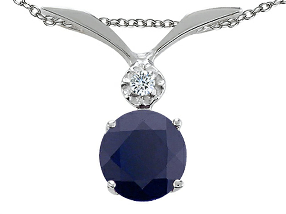 Tommaso Design™ Round 7mm Genuine Black Sapphire Pendant Necklace