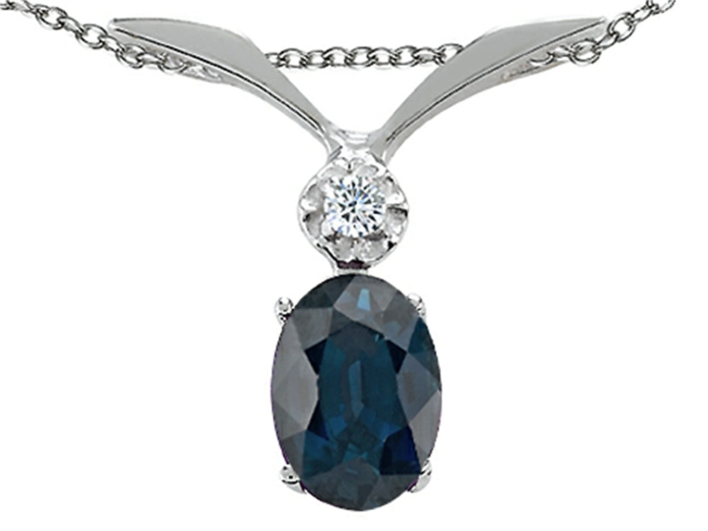 Tommaso Design Oval 7x5mm Genuine Sapphire Pendant Necklace
