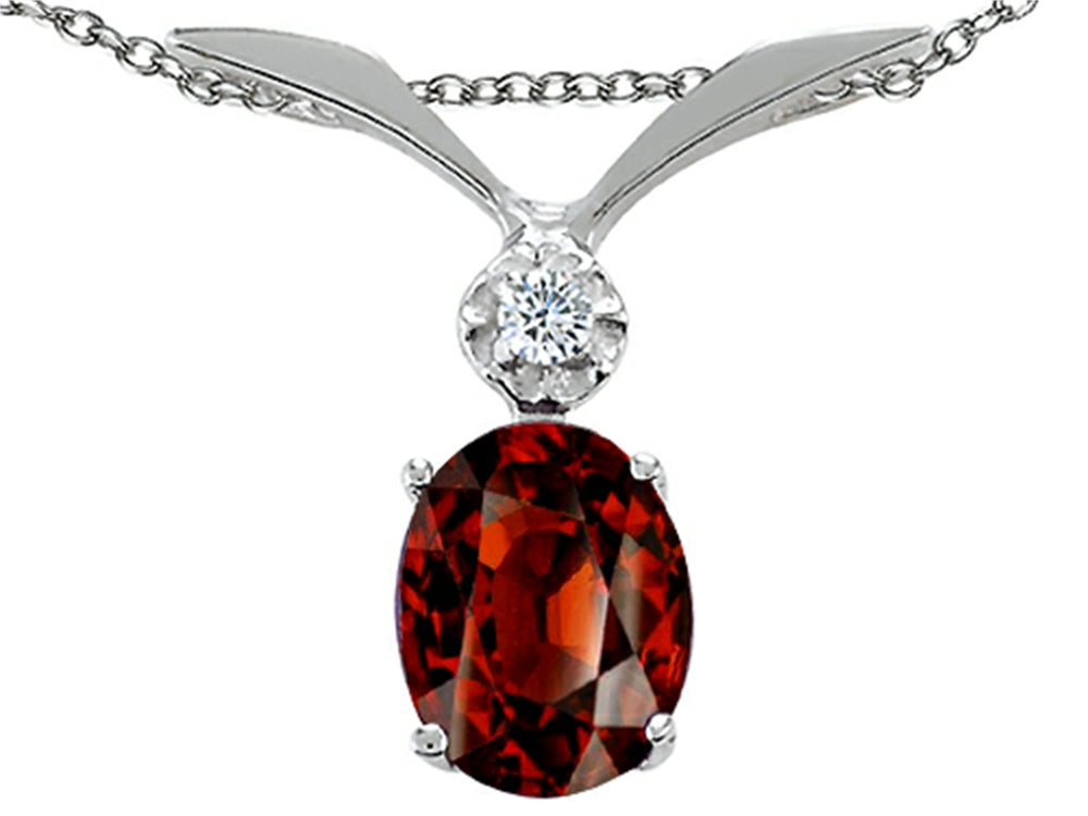 Tommaso Design Oval 7x5mm Genuine Garnet Pendant Necklace