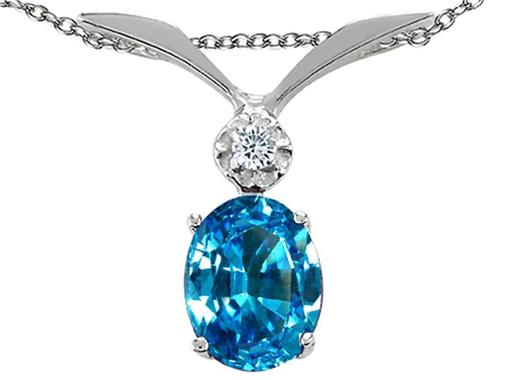Tommaso Design Oval 7x5mm Genuine Blue Topaz Pendant Necklace