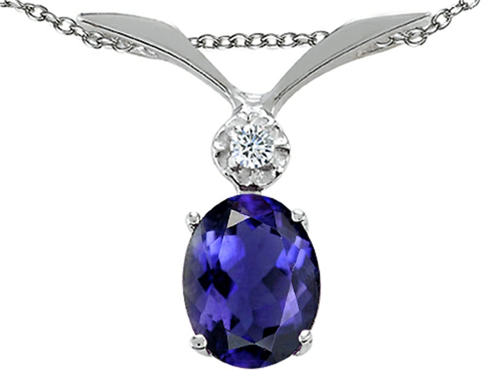 Tommaso Design Oval 7x5mm Genuine Iolite Pendant Necklace
