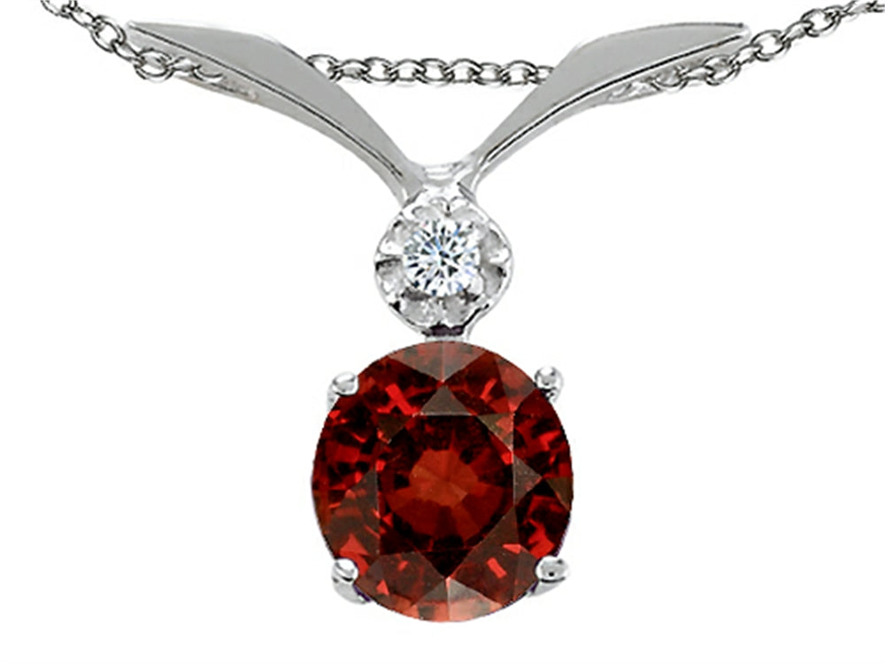 Tommaso Design Round 7mm Genuine Garnet Pendant Necklace
