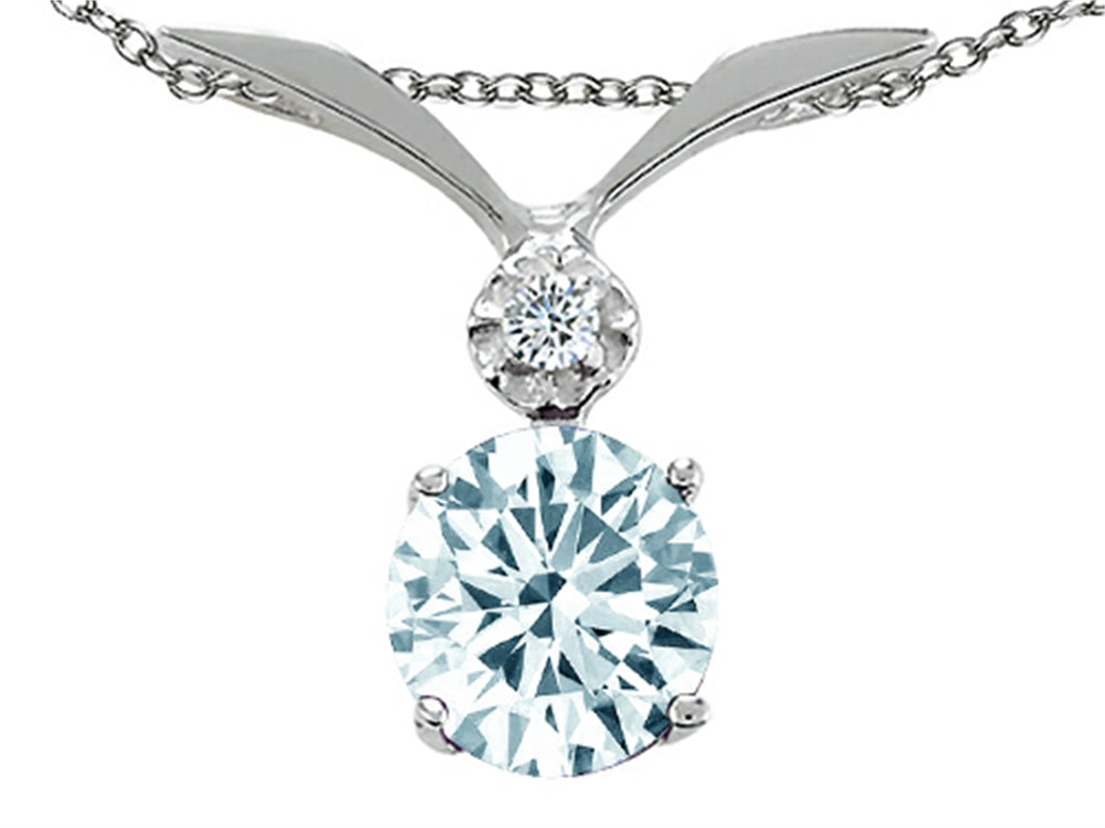 Tommaso Design Round 7mm Genuine Aquamarine Pendant Necklace