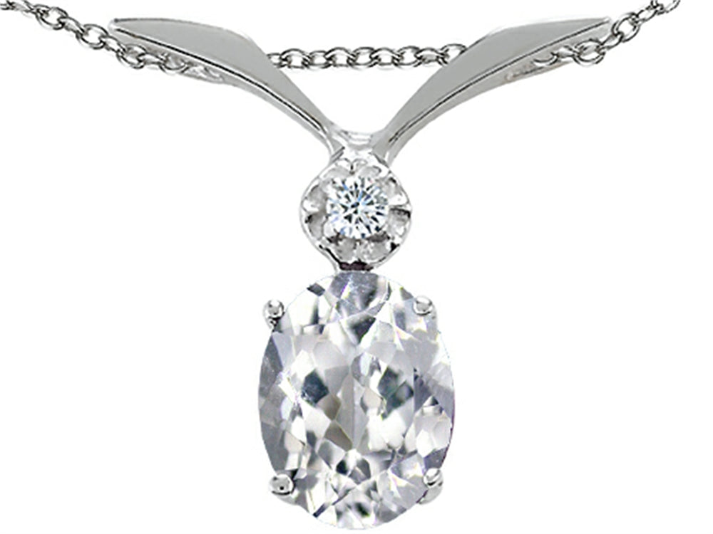 Tommaso Design Oval 7x5mm Genuine White Topaz Pendant Necklace