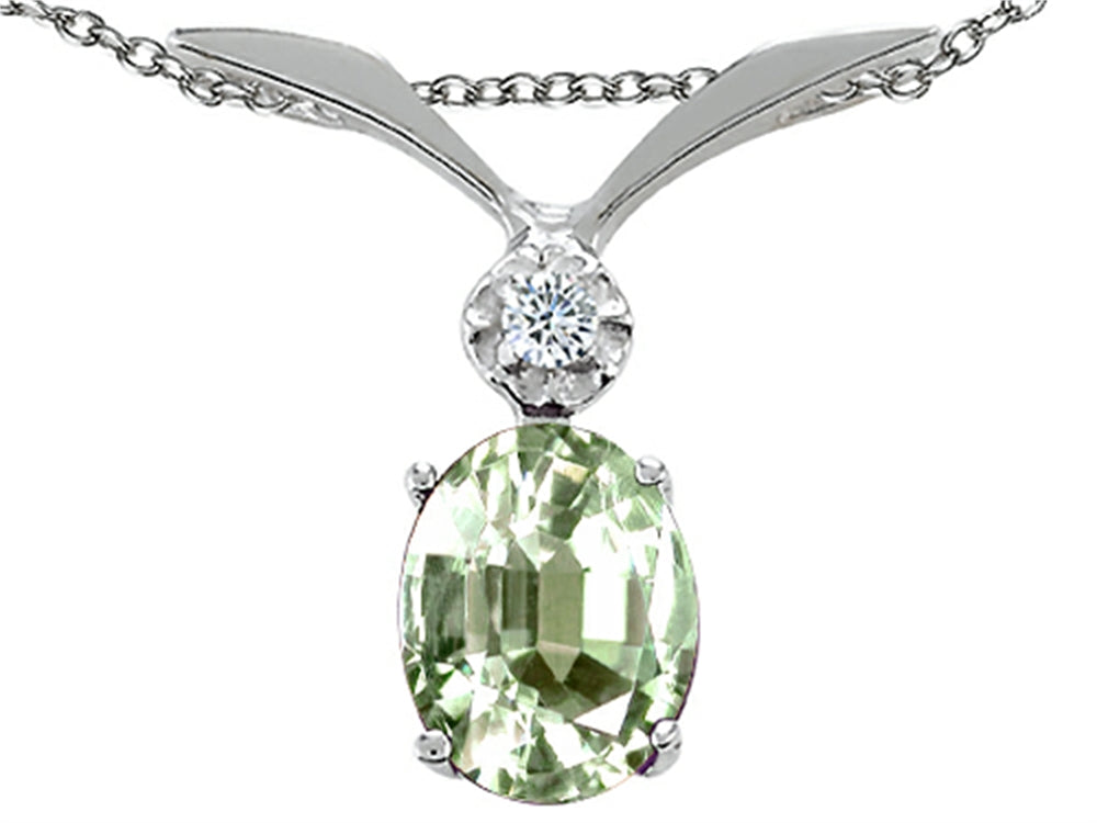 Tommaso Design™ Oval 7x5mm Green Amethyst Pendant Necklace