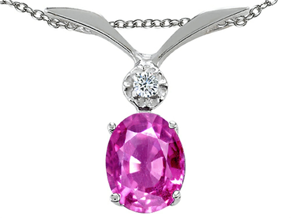 Tommaso Design™ Oval 7x5mm Created Pink Sapphire Pendant Necklace