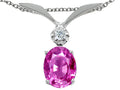 Tommaso Design Oval 7x5mm Created Pink Sapphire Pendant Necklace