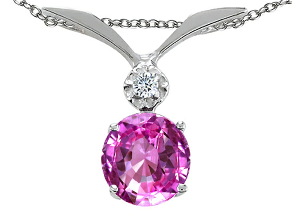 Tommaso Design™ Round 7mm Created Pink Sapphire Pendant Necklace