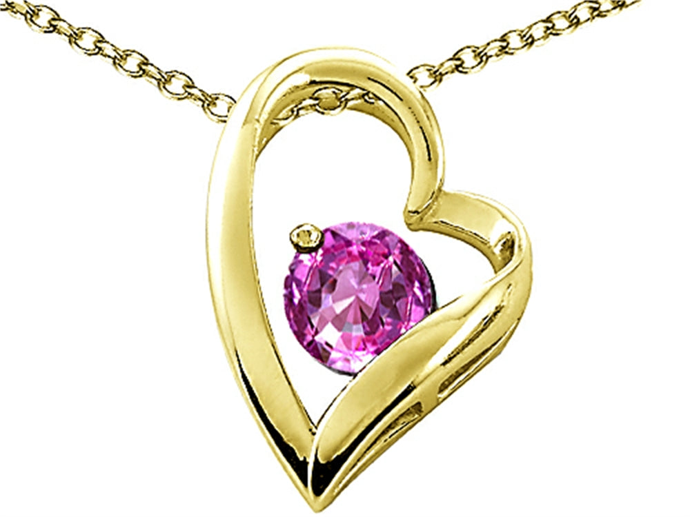 Tommaso Design™ Heart Shape Round 7mm Created Pink Sapphire Pendant Necklace