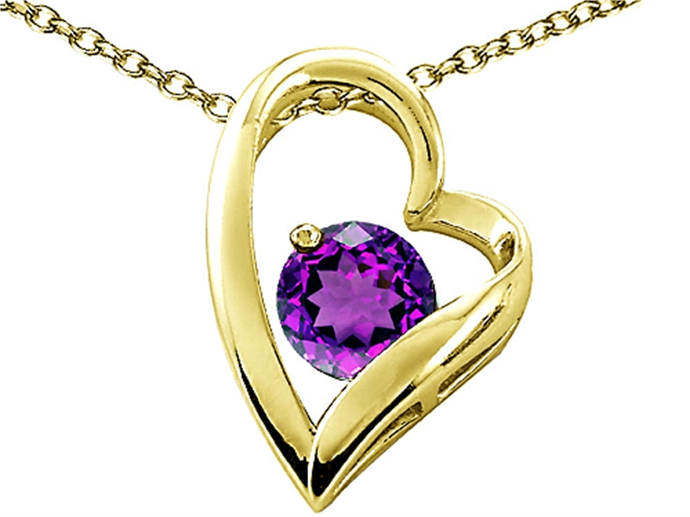Tommaso Design Heart Shape Round 7mm Genuine Amethyst Pendant Necklace