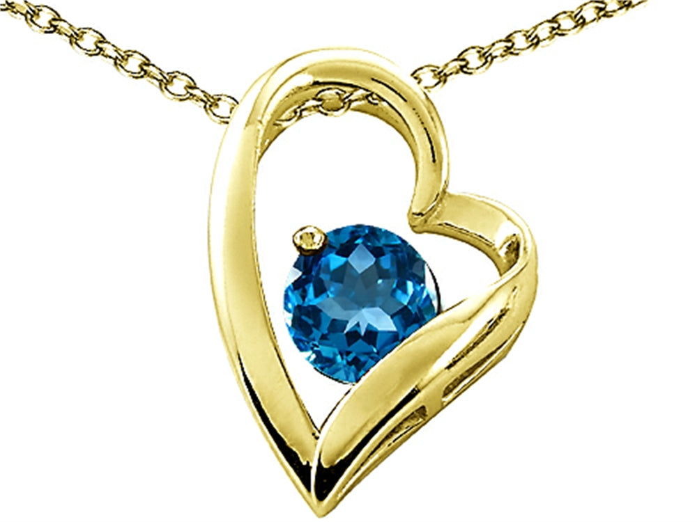 Tommaso Design Heart Shape Round 7mm Genuine Blue Topaz Pendant Necklace