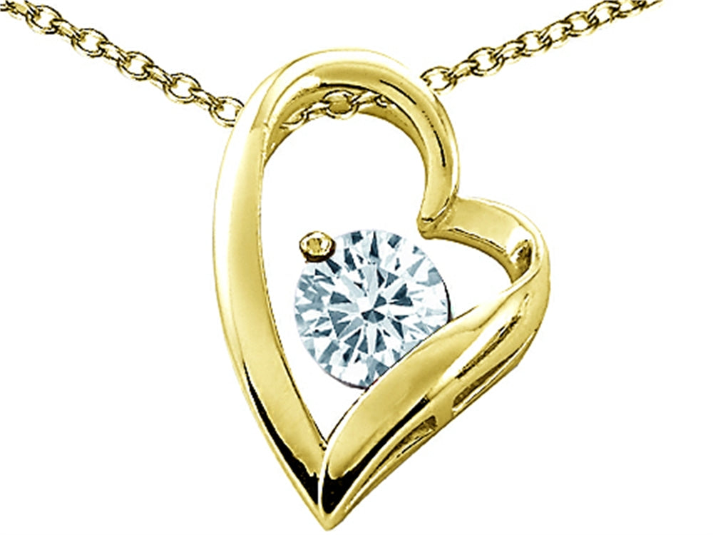 Tommaso Design Heart Shape Round 7mm Genuine Aquamarine Pendant Necklace
