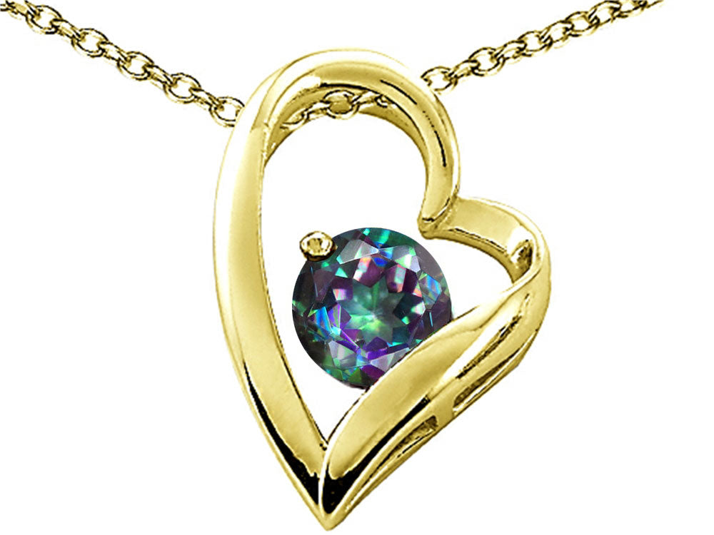 Tommaso Design Heart Shape Round 7mm Rainbow Mystic Topaz Pendant Necklace