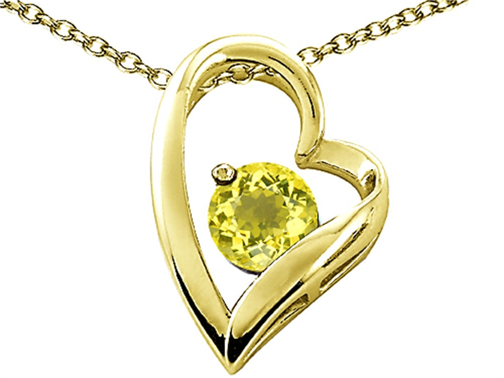 Tommaso Design Heart Shape Round 7mm Genuine Lemon Quartz Pendant Necklace
