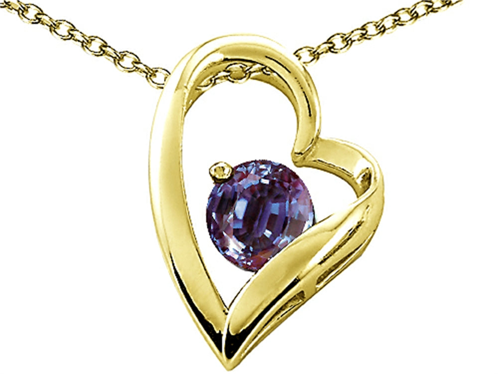 Tommaso Design Heart Shape Round 7mm Simulated Alexandrite Pendant Necklace
